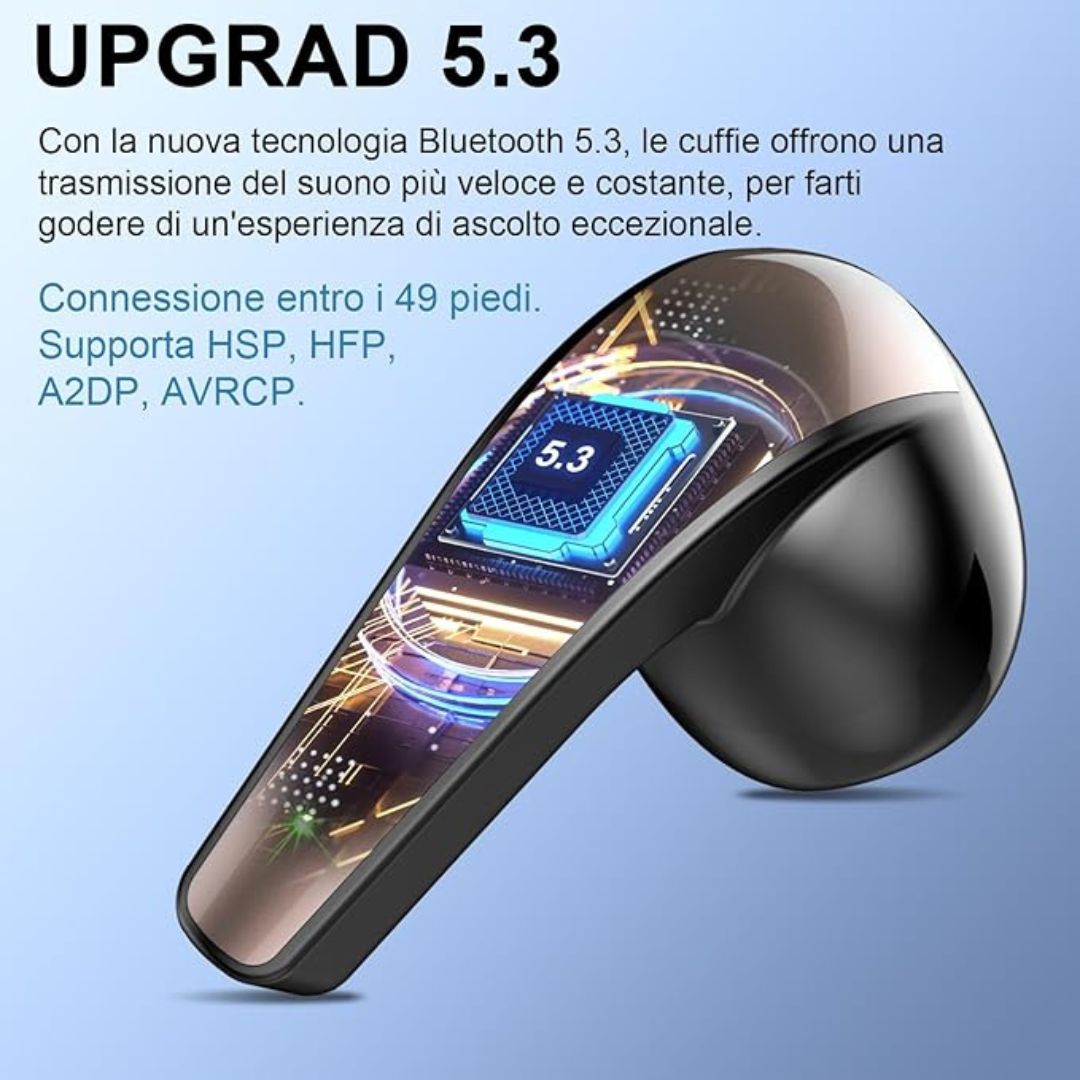 Auricolari Bluetooth 5.3 con Bassi Icmmersivi HD Mic, IP7