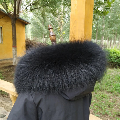 Colletto in vera pelliccia di procione per cappotto invernale